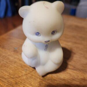 Fenton Hand-Painted Satin Glass Bear Figurine Signed By J Stevens W/Lilac & Pink